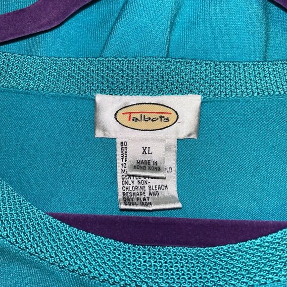 Talbots turquoise blue aqua short sleeve crew detail neck sweater top XL - Picture 5 of 6